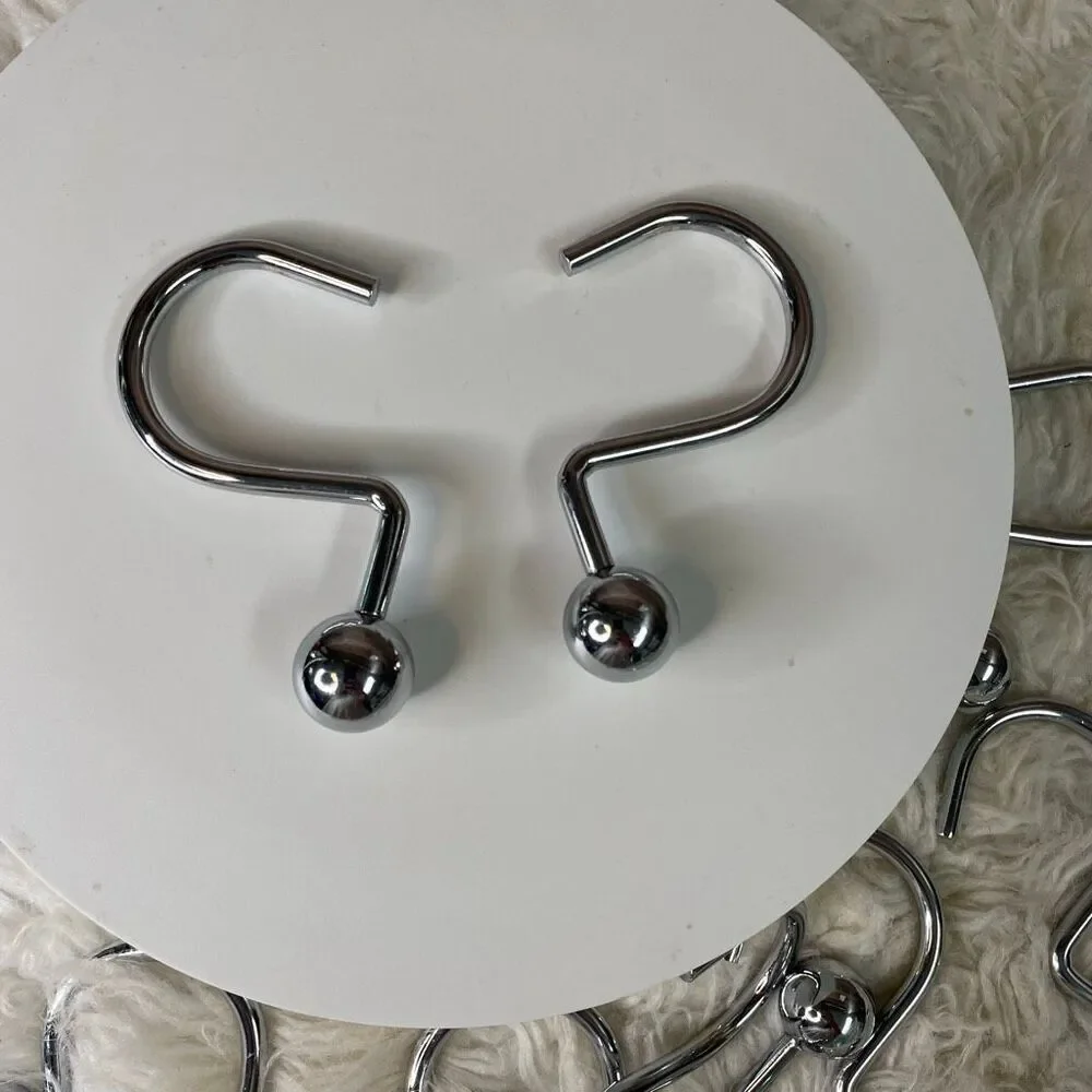 Chrome Shower Curtain Hooks (12) Modern S Shaped Metal Glide Hook Ball End